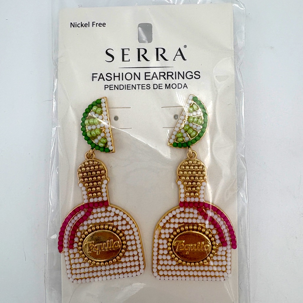 Fun Beaded Tequila Earrings - Gold And Green Nwt